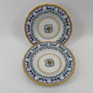 Set of 2 Williams Sonoma Savona Portugal 10.5" Pasta Bowl Floral Blue Yellow